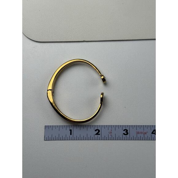 Kate Spade Spot the Spot Logo Open Hinged Cuff Bangle Gold Tone Bracelet - Picture 2 of 7